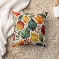 Colorful autumn leaves on light backdrop throw pillow