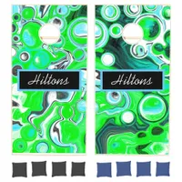 Minty Lime Green and Blue Swirls, Bubbles  Cornhole Set