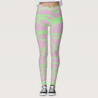 Pink and Lime Green Squiggly Abstract Leggings