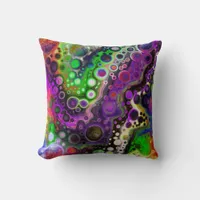 Purple, Lime Green, Black Fluid Art Throw Pillow