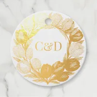 Elegant Watercolor Tulip Wreath Wedding Blue Ivory Foil Favor Tags