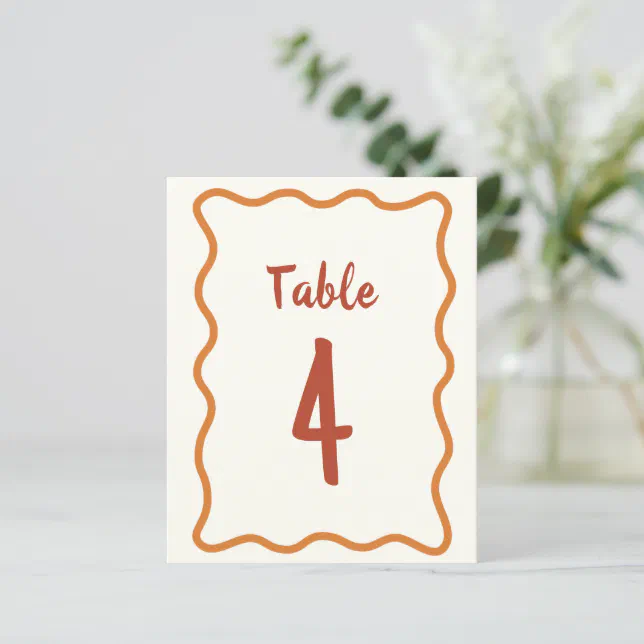 Handwritten Wavy Border 70s Wedding Table Number