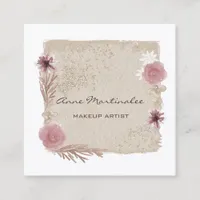 Makeup Artist Watercolor Boho Floral Square Business Card