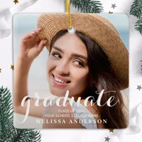 Graduate Modern Simple Custom 2 Photo Graduation  Ceramic Ornament