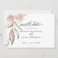 SAVE THE DATE | Rose Coral Watercolor Foliage