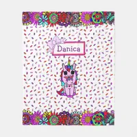 Personalized Unicorn and Candy Sprinkles with Bow Fleece Blanket