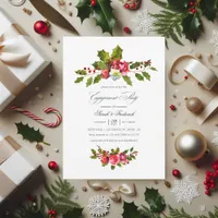 Elegant Holly and Ivy Christmas Engagement Party Invitation