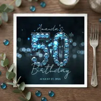 Glamorous Sparkly Teal Blue Diamonds 50th Birthday Napkins