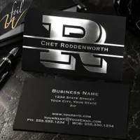 Silver Foil Monogram Bold  Business Cards