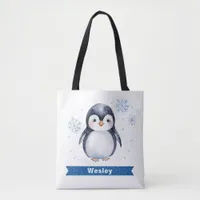 Personalized Cute Penguin Kids Tote Bag
