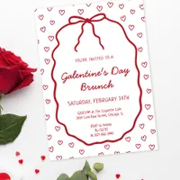 Cute Red Hearts with Bow Galentine's Day Party Invitation