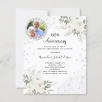 Diamonds florals photo 60th wedding invitation