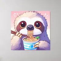 Adorable Sloth Eating Ramen Canvas Print