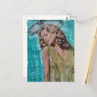 Beautiful Retro lady Mixed media collage Postcard