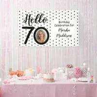 Hello 70 Photo Black & White Dots Birthday Banner