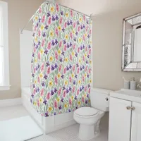 Daffodil Yellow, Iris Purple, Hyacinth Pink Floral Shower Curtain