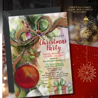 Classic Red Green Bow Watercolor Christmas Party  Invitation