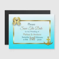 Blue and Faux Gold Nautical Save the Date Magnet