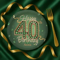 Glam Emerald Green and Gold 40th Birthday Paper Plates