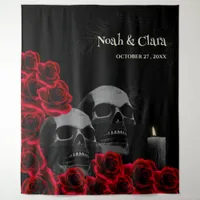 Scary red floral Gothic Skull and Roses Halloween Tapestry