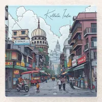 Ai Illustration of Kolkata, India Glass Coaster