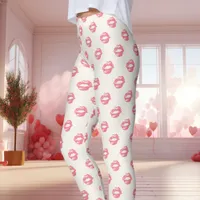 Pink Lipstick Kiss Print Leggings