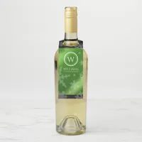 Festive Green Foil Snowflakes Monogram Name Bottle Bottle Hanger Tag