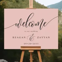 Soft Coral Pink Calligraphy Wedding Welcome Foam Board