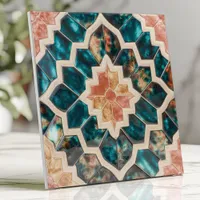 Moroccan Zellige Deep Teal and Coral Ceramic Tile