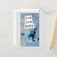 Funny clown icecube falling on ice  postcard
