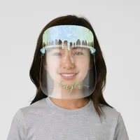 youth name green blue ombre metallic glitter drip kids' face shield