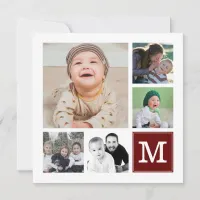 Custom Photo Collage 10 Photos Red Monogram Holiday Card