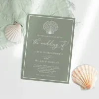 Sage Green Elegant Beach Seashell Wedding Invitation