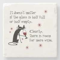 Room for More Wine Funny Quote with Cat Stone Coaster