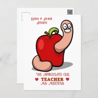 Teacher Appreciation Worm in Apple Add Name Postcard