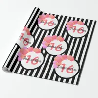 16th birthday black white stripes balloons pink wrapping paper