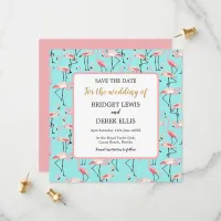 Modern Beach Wedding Pink Blue Flamingo Save The Date