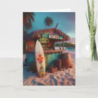 Tiki Bar at the end of the Day on Beach Card