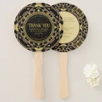 Black+ Taupe Gold Modern Art Deco Thank You Hand Fan