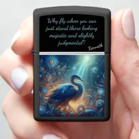 Fantasy Blue Heron with Glowing Elegance Zippo Lighter
