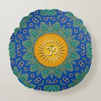 Eastern Sun Royal Blue Teal OM Meditation Round Pillow