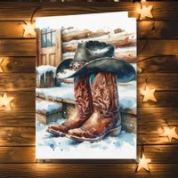 Cowboy Boots on the Front Porch on a Winter Day Card