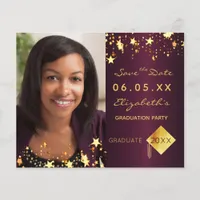 Graduation party burgundy gold Save the Date card
