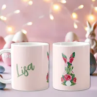 Floral Easter Bunny Mug with Soft Pink Background 