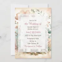 Vintage Watercolor Cottage Core Wedding Invitation