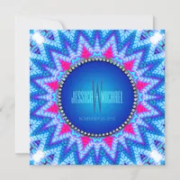 Blue Pink | Aztec Bohemian Monogram Invitation