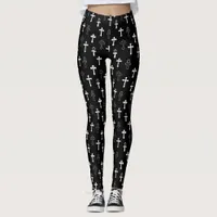 Gothic Ankh Crucific Black White Icon Pattern Leggings