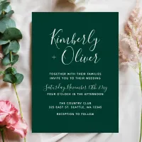 Budget Emerald Green Script Wedding Invitation