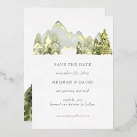 Rustic Watercolor Mountains  Save The Date  Foil Invitation