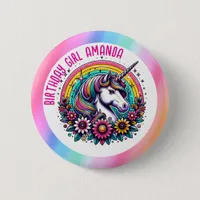 Unicorn and Rainbow Personalized Birthday Girl Button